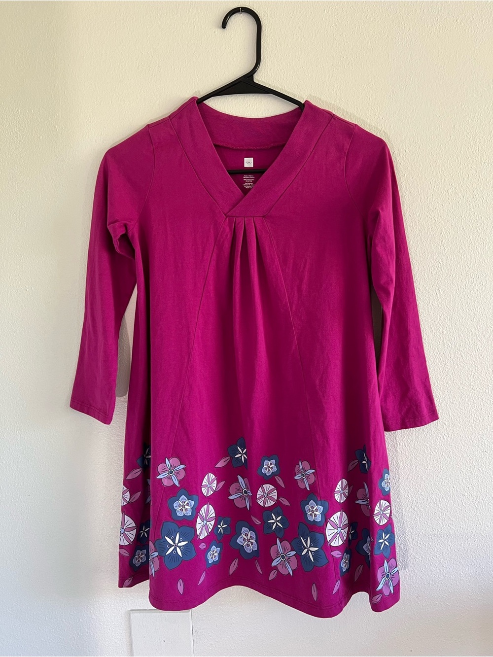 Tea Collection Fuchsia Floral Border V-Neck Dress